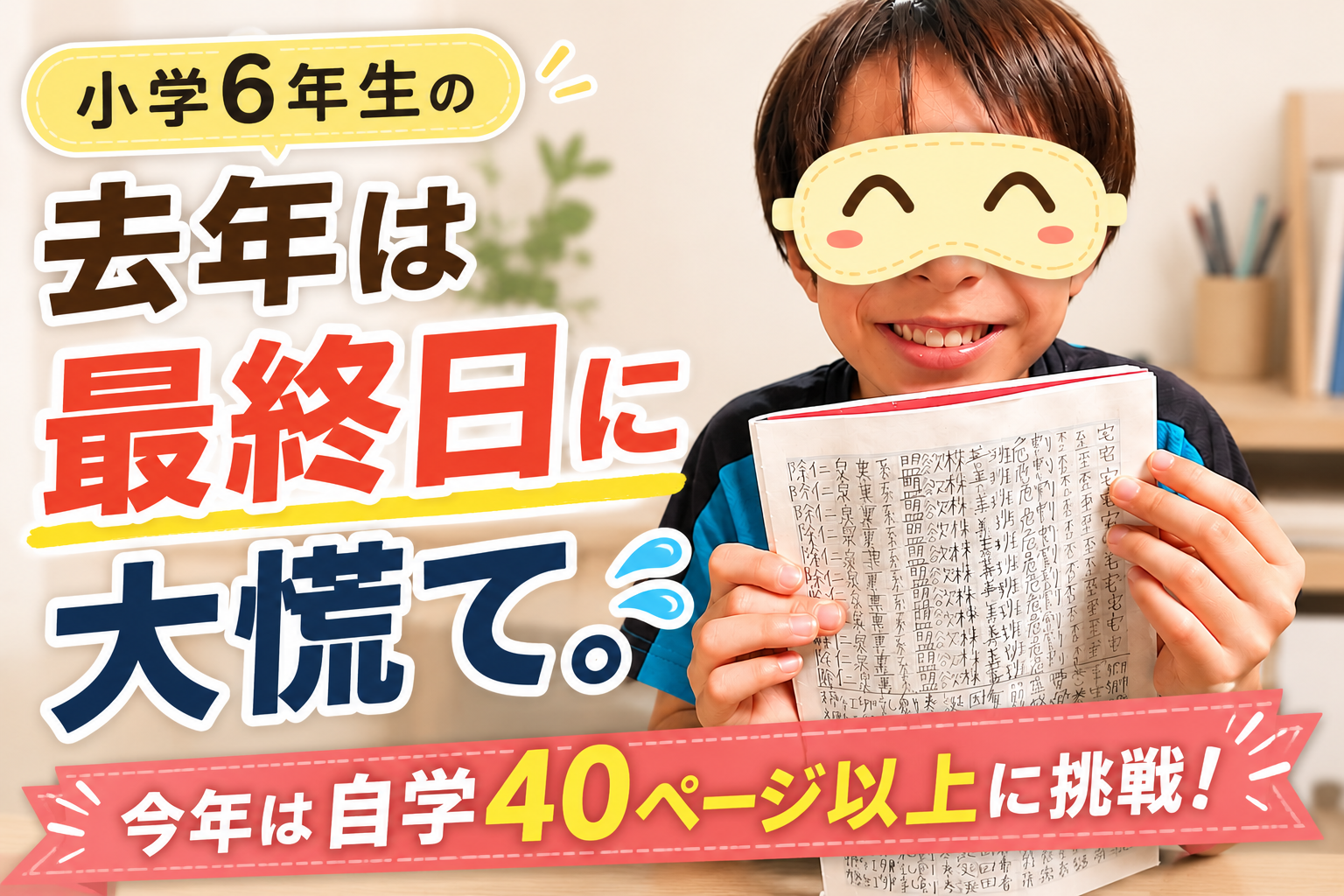 小学6年生の去年は最終日に大慌て。今年は自学40ページ以上に挑戦！