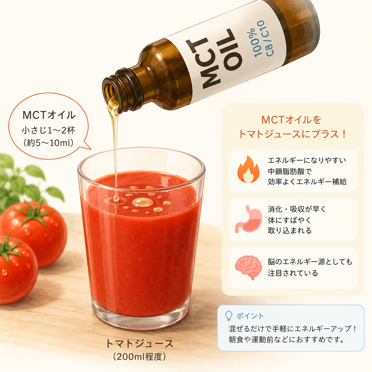 MCTオイルをトマトジュースに入れる