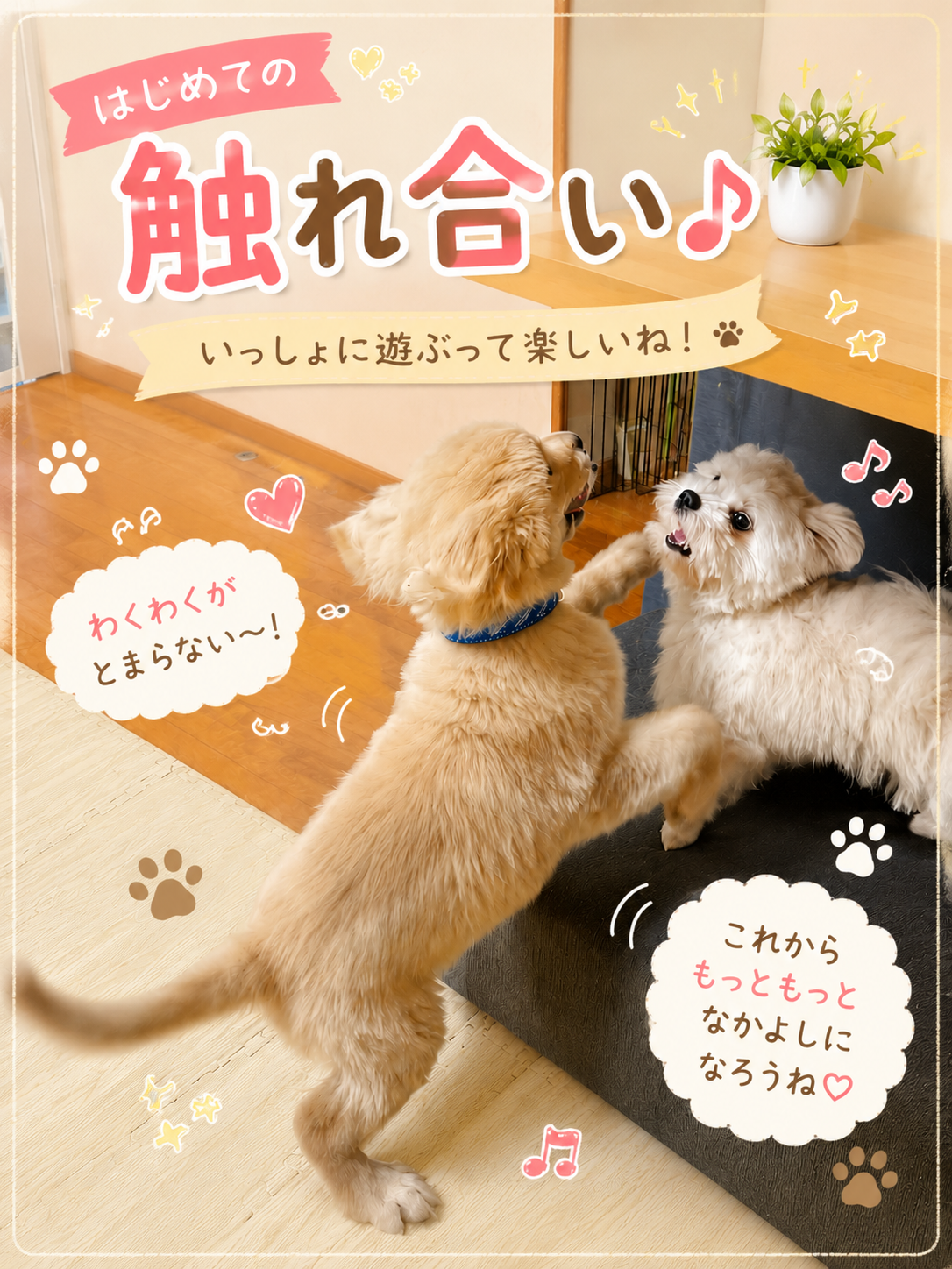 ワンプロでじゃれ合うポメマルとゴールデン